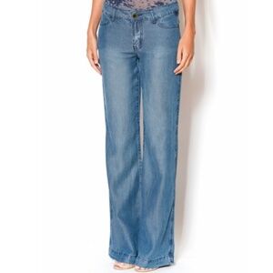 Velvet Heart Renee 100% tencel lightweight blue wide leg mid rise trousers 28